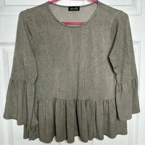 Dee  Elle Peplum Boho Top Ruffles Brownish Grey Size Small